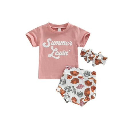 WPNAKS 3Pcs Baby Girls Outfit Summer Toddlers Letter Round Collar Short Sleeve Tops + Seashell Printing Shorts + Headwear Set
WPNAKS 3Pcs Baby Girls Outfit Summer Toddlers Letter Round Collar Short Sleeve Tops + Seashell Printing Shorts + Headwear Set
