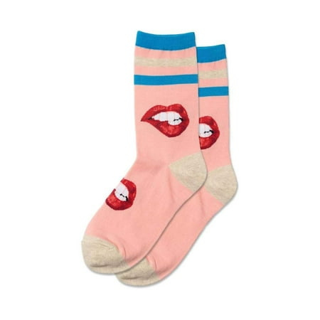 Hot Sox Women s Biting Lips Crew Socks Blush Medium