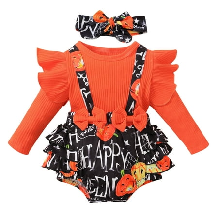 Infant Girls Halloween Ruffles Long Sleeve Cartoon Prints Romper Newborn Bowknot Ribbed Bodysuits Headbands Cute Outfits For 0-3 Months
Infant Girls Halloween Ruffles Long Sleeve Cartoon Prints Romper Newborn Bowknot Ribbed Bodysuits Headbands Cute Outfits For 0-3 Months