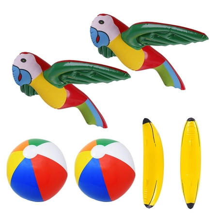 

6pcs Plastic Inflatable Toys Simulation Animal Beach Toys Funny Educational Water Playing Playthings for Kids Baby (Colorful 2pcs Parrot Toys + 2pcs Banana Toys + 2pcs Beach Balls)