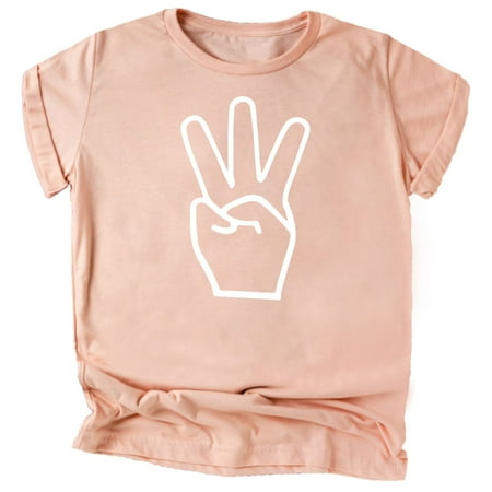 3rd Birthday Hand with Three Fingers T-Shirts for Girls and Boys Third Birthday Outfit White on Peach Shirt 5-6
3rd Birthday Hand with Three Fingers T-Shirts for Girls and Boys Third Birthday Outfit White on Peach Shirt 5-6