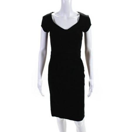 Pre-owned|Barneys New York Womens V Neck Short Sleeve Pencil Dress Black Size EUR 34