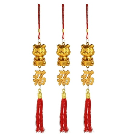 3Pcs Year of The Tiger Decor Gold Plated Tiger Mascot Pendant New Year Adornment