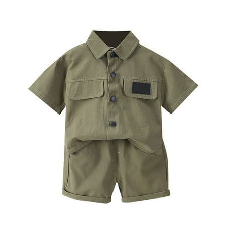 TENSUNNYD Boys Short Sleeve Button Shirt Two Piece Set Kids Lapel Pocket Work Shirt And Shorts Set Infant 12M-24M
TENSUNNYD Boys Short Sleeve Button Shirt Two Piece Set Kids Lapel Pocket Work Shirt And Shorts Set Infant 12M-24M