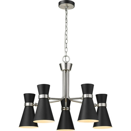 Matte Black and Brushed Nickel Tone Finish Chandeliers 27 Wide Matte Black Metal Shade Steel Material Medium 5 Light Fixture
Matte Black and Brushed Nickel Tone Finish Chandeliers 27 Wide Matte Black Metal Shade Steel Material Medium 5 Light Fixture