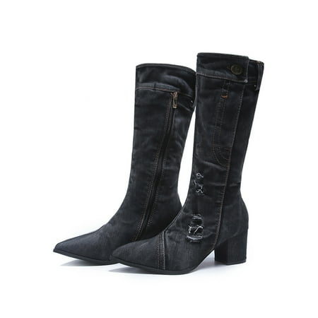 Difumos Womens Breathable Chunky Heel Shoes Comfort Side Zip Mid Calf Boots Party Casual Denim Boot Black 6.5
Difumos Womens Breathable Chunky Heel Shoes Comfort Side Zip Mid Calf Boots Party Casual Denim Boot Black 6.5