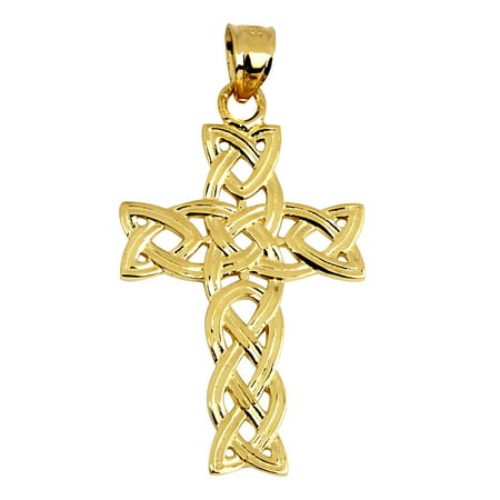 14k Yellow Gold Celtic Trinity Cross Pendant
