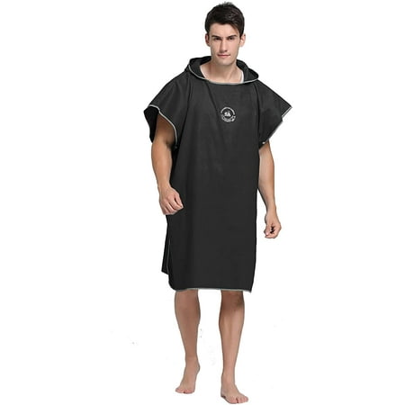 Hiturbo Microfiber Surf Beach Changing Towel Bath Robe Poncho Black