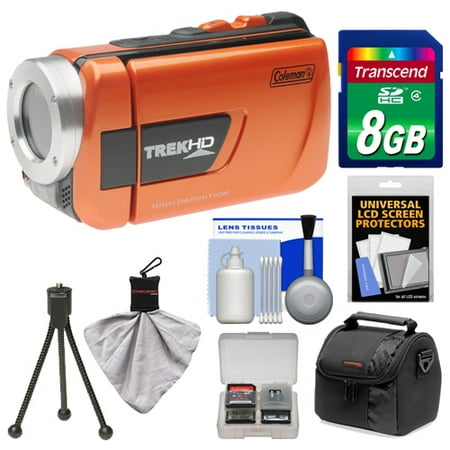 Coleman CVW16HD TrekHD Waterproof HD Digital Video Camera Camcorder (Orange) with 8GB Card + Case + Flex Tripod + Accessory Kit