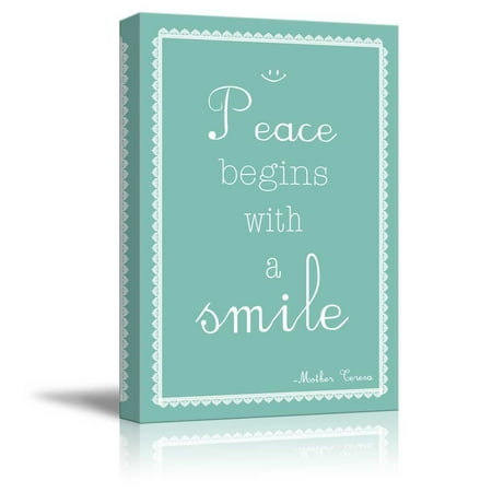 wall26 - Minty with Lace Quote - Peace Begins with a Smile by Mother Theresa - Canvas Art Home Decor - 32x48 inches