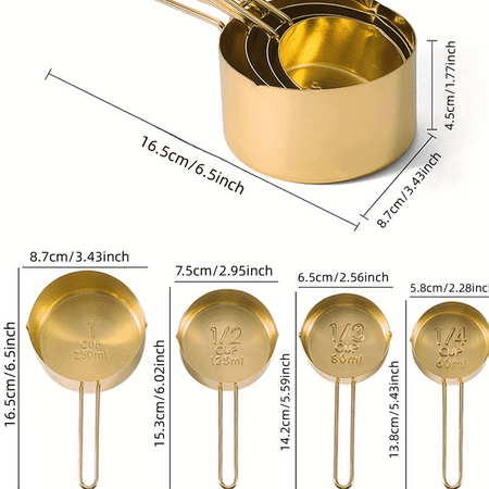 ZHSHANTCHDQ Stylish and Durable Golden Measuring Cups and Spoons Set - Perfect for Baking and Cooking with Ingredients
ZHSHANTCHDQ Stylish and Durable Golden Measuring Cups and Spoons Set - Perfect for Baking and Cooking with Ingredients