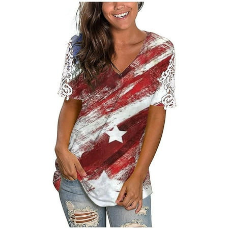 Cotonie Women s Independence Day Scrub Tops Summer Casual Short Sleeve July 4th American Flag Shirts T-shirt Lace Loose V-Neck Print Blouse Tee
Cotonie Women s Independence Day Scrub Tops Summer Casual Short Sleeve July 4th American Flag Shirts T-shirt Lace Loose V-Neck Print Blouse Tee