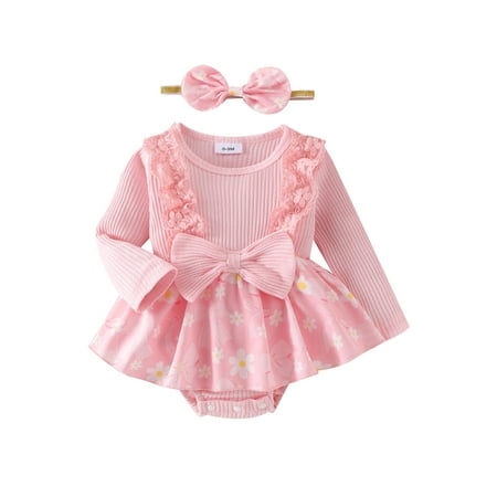 Raccmtaty Baby Girl 2Pcs Fall Outfits Long Sleeve Bow Print Skirt Bodysuit with Headband Set Infant Clothes
Raccmtaty Baby Girl 2Pcs Fall Outfits Long Sleeve Bow Print Skirt Bodysuit with Headband Set Infant Clothes