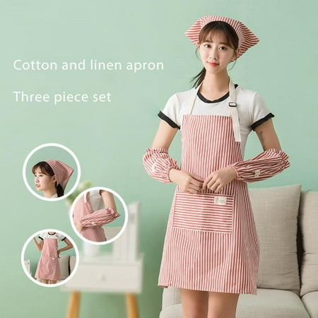 Women Household Kitchen Apron Three-piece Suit Cotton And Linen Japanese Style Apron Protect Hair/arms/clothes ECHENOR
Women Household Kitchen Apron Three-piece Suit Cotton And Linen Japanese Style Apron Protect Hair/arms/clothes ECHENOR