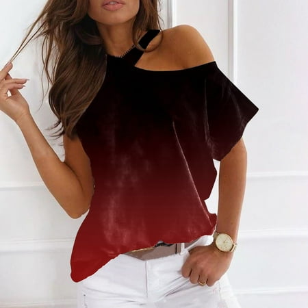 Womens Off Shoulder Tops Trendy Tie Dye One Strap Loose Fit Blouses Elegant Soft Comfort Short Sleeve T-Shirts
Womens Off Shoulder Tops Trendy Tie Dye One Strap Loose Fit Blouses Elegant Soft Comfort Short Sleeve T-Shirts