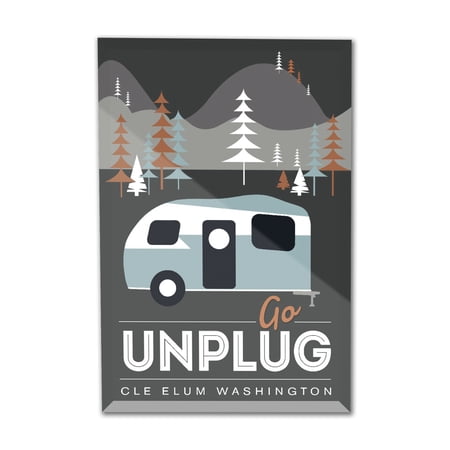 Cle Elum, Washington - Go Unplug - Retro Camper - Vector - Lantern Press Artwork (4x6 Acrylic Photo Block Gallery Quality)