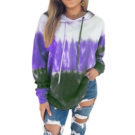 Women Long Sleeve Plus Velvet Rainbow Gradient Sweatshirt Hoodie Pullover Casual Drawstring Hooded Jumper Sweater Loose Tops
