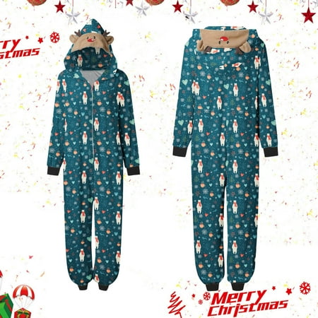 Pajamas for Women KKCXFJX Parent-child Warm Christmas Set Printed Home Wear Hoodid Pajamas Moms Jumpsuit