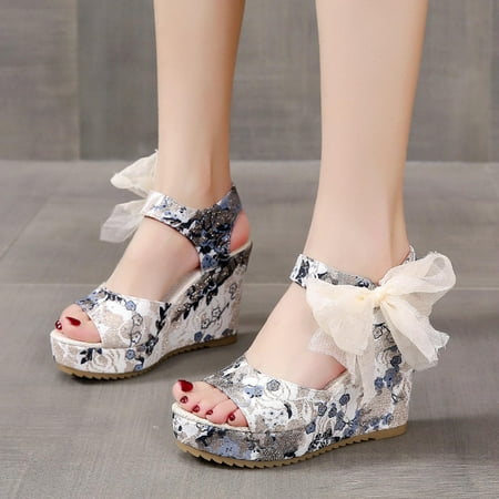 CYMMPU High Heels Shoes Women s Fish Mouth Wedges Shoes Wedge Heel Lace Up High Heels Luxury Sandals