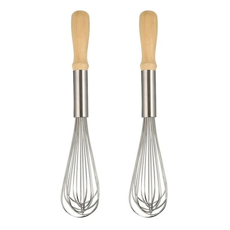 2PCS Stainless Steel Stirrer Wooden Handle Eggbeater Thickening 8-Wire Whisk Multifunctional Manual Stirrer for Home Use (12 Inches+14 Inches)