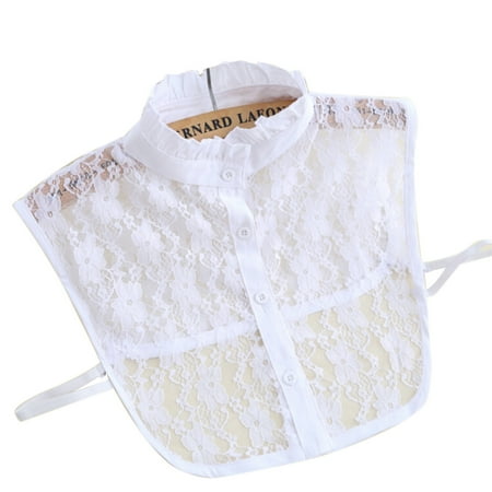 Detachable collar Women Girls Floral Lace Detachable Collar Half Shirt (White)