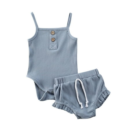 Mioliknya 2Pcs Baby Shorts Set Knitted Suspenders Jumpsuit High Waist Short Pants Girls Suits