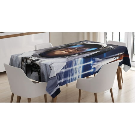 

Space Cat Tablecloth Cat in Cosmonaut Outer Space Clothes in Cosmos Travel with Rocket Rectangular Table Cover for Dining Room Kitchen 60 X 84 Inches Navy Blue White and Red by Ambesonne