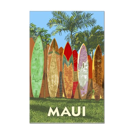 Maui - Surfboard Fence - Lantern Press Artwork (16x24 Acrylic Wall Art Gallery Quality)