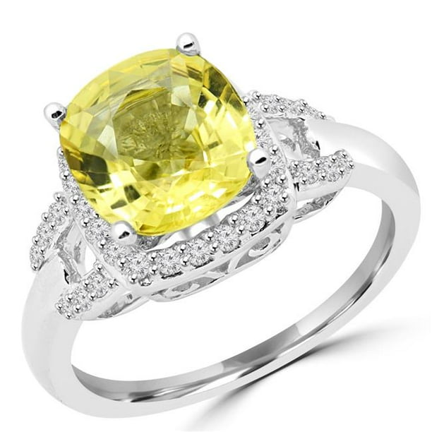 Majesty Diamonds MD180174-8 2 CTW Oval Yellow Sapphire Halo Cocktail Ring in 14K White Gold - Size 8