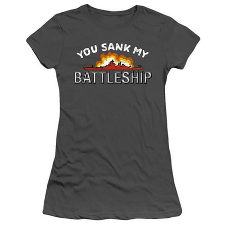 Trevco Sportswear HBRO257-JS-1 Battleship & Sunk-Short Sleeve Juniors Sheer T-Shirt, Charcoal - Small