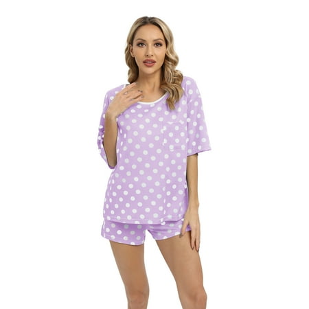 WBQ Womens Pajamas Set Short Sleeve Polka Dot Top and Shorts 2 Piece Pjs Soft Loungewear Outfit with Pocket
WBQ Womens Pajamas Set Short Sleeve Polka Dot Top and Shorts 2 Piece Pjs Soft Loungewear Outfit with Pocket
