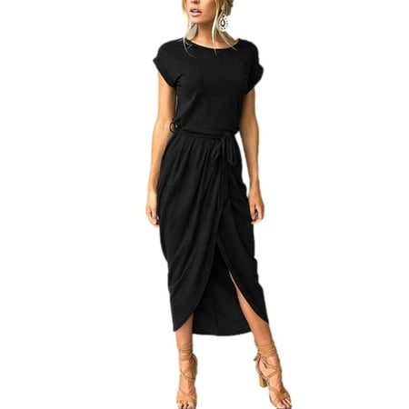 Binpure Women Solid Color Dress with Waistband Round Collar Short Sleeve Irregular Hem One-piece
Binpure Women Solid Color Dress with Waistband Round Collar Short Sleeve Irregular Hem One-piece