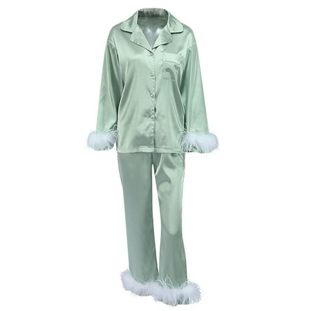 Peyakidsaa Women Long Sleeve Feather Trim Sleepsuit Pajamas Set 2-Piece S M L XL
Peyakidsaa Women Long Sleeve Feather Trim Sleepsuit Pajamas Set 2-Piece S M L XL