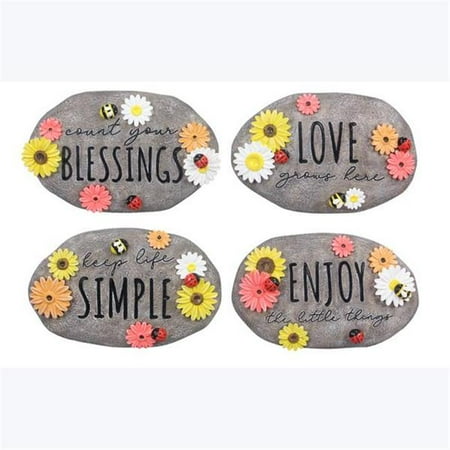 Youngs 73715 Small Resin Garden Flower Message Stone 4 Assortment