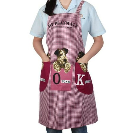 Adult Restaurant Home Kitchen Cute Dog Pattern Cooking Canvas Apron Bib w Pocket