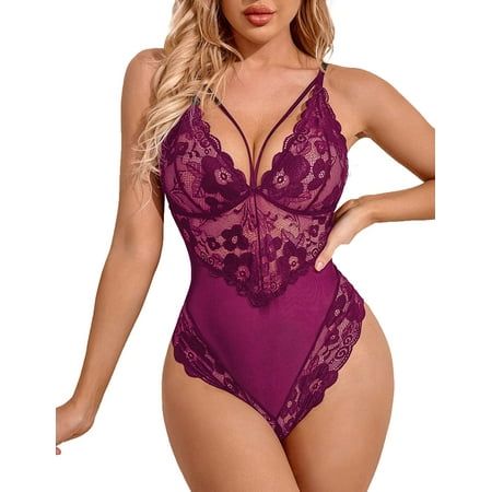 Avidlove Women Snap Crotch Lingerie Sexy Lace Bodysuit Deep V Teddy One Piece Lace Babydoll Wineberry3XL
Avidlove Women Snap Crotch Lingerie Sexy Lace Bodysuit Deep V Teddy One Piece Lace Babydoll Wineberry3XL
