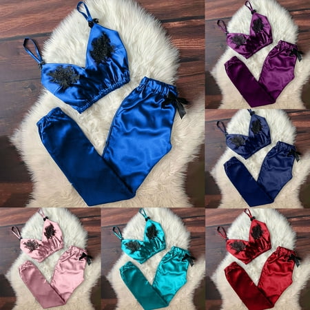 Rong Yun Women V-Neck Eyelash Lace Sexy Stain Camisole Pajamas Bowknot Pants Set
Rong Yun Women V-Neck Eyelash Lace Sexy Stain Camisole Pajamas Bowknot Pants Set