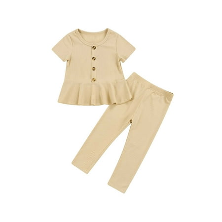 Nokpsedcb Summer Toddler Baby Girls Clothes Sets Solid Color Single-breasted Ruffle Hem Tops Long Pants 2Pcs Outfits Khaki 1-2 Years
Nokpsedcb Summer Toddler Baby Girls Clothes Sets Solid Color Single-breasted Ruffle Hem Tops Long Pants 2Pcs Outfits Khaki 1-2 Years