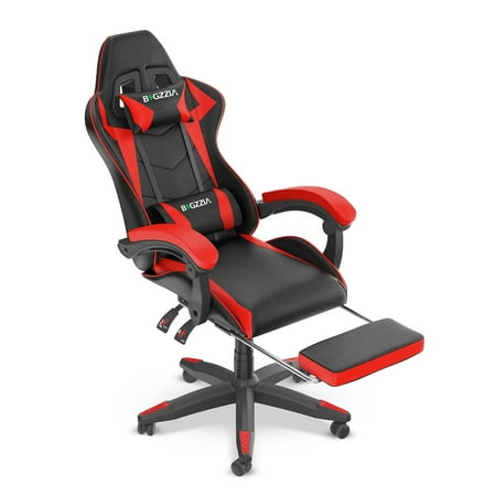 Bigzzia PU Leather Gaming Chair Height Adjustable Computer Chair with Footrest & Lumbar Support, Red