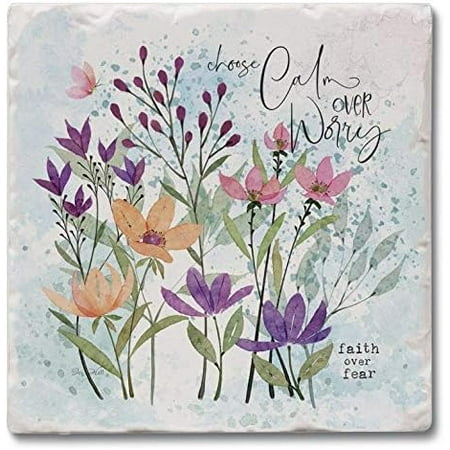 Absorbent Stone Tumbled Tile Coasters Faith Over Fear Set of 4