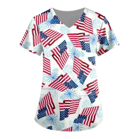 Printed Scrub Tops Women Plus Size Nursing Uniforms V-Neck Basic Tee Loose Fitting Casual Fourth Of July Flag Patterned Short Sleeve Tops
Printed Scrub Tops Women Plus Size Nursing Uniforms V-Neck Basic Tee Loose Fitting Casual Fourth Of July Flag Patterned Short Sleeve Tops