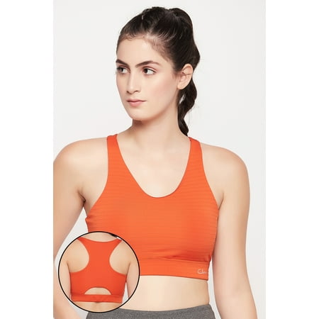 Clovia Medium Impact Padded Racerback Sports Bra in Orange