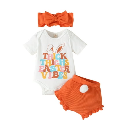 Qtinghua 3Pcs Newborn Infant Baby Girls Easter Outfits Short Sleeve Romper+Chick Print Shorts+Headband Clothes White 6-12 Months
Qtinghua 3Pcs Newborn Infant Baby Girls Easter Outfits Short Sleeve Romper+Chick Print Shorts+Headband Clothes White 6-12 Months