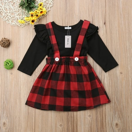 Fashion Christmas Princess Kids Baby Girls 2PCS Outfits Clothes Tops T shirt Plaid Overalls Skirts Party Dress Set
Fashion Christmas Princess Kids Baby Girls 2PCS Outfits Clothes Tops T shirt Plaid Overalls Skirts Party Dress Set