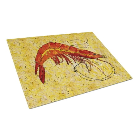Caroline s Treasures Cooked Shrimp on Yellow speckle Glass Cutting Board