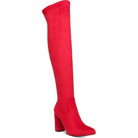 Wild Pair Womens Bravy Microsuede Block Heel Over-The-Knee Boots