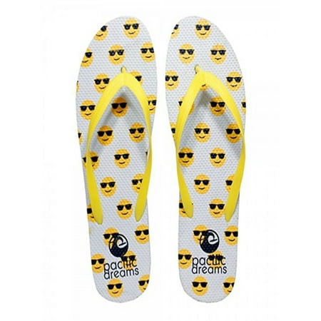 

Beaute Fashion Trendy Emoji Hashtag Heart Social Media Adult Women Flip Flops Thong Sandal Slipper (Size Large Yellow Smiley Sunglasses)