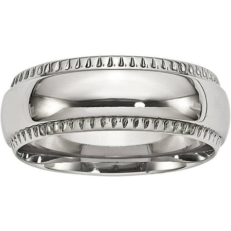 Stainless Steel Polished Textured Edged Ring