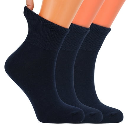 Diabetic Ankle Socks with Non-Binding Top Dark Navy 3 Pairs Size 5-7