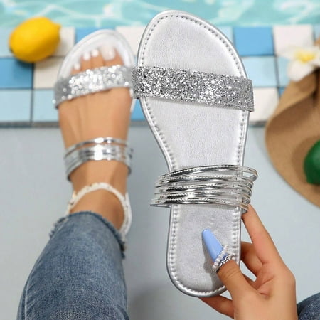 YOUSNH Women Shoes Flat Sandals Fashionable Gold Silk Slippers Comfortable One Foot Wearing Sequined Beach Sandals Women s Sandals Silver 8.5(41)
YOUSNH Women Shoes Flat Sandals Fashionable Gold Silk Slippers Comfortable One Foot Wearing Sequined Beach Sandals Women s Sandals Silver 8.5(41)